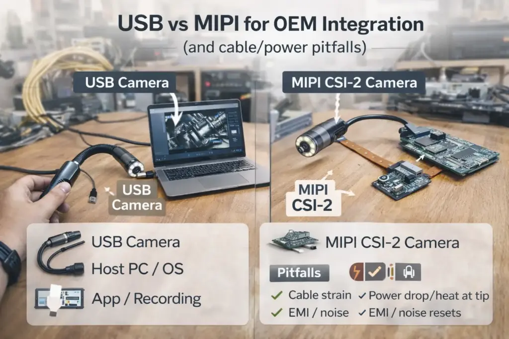 Articulating Endoscope Camera: What It Is + The Specs That Actually Matter 3 USB vs MIPI for OEM integration (and cablepower pitfalls)