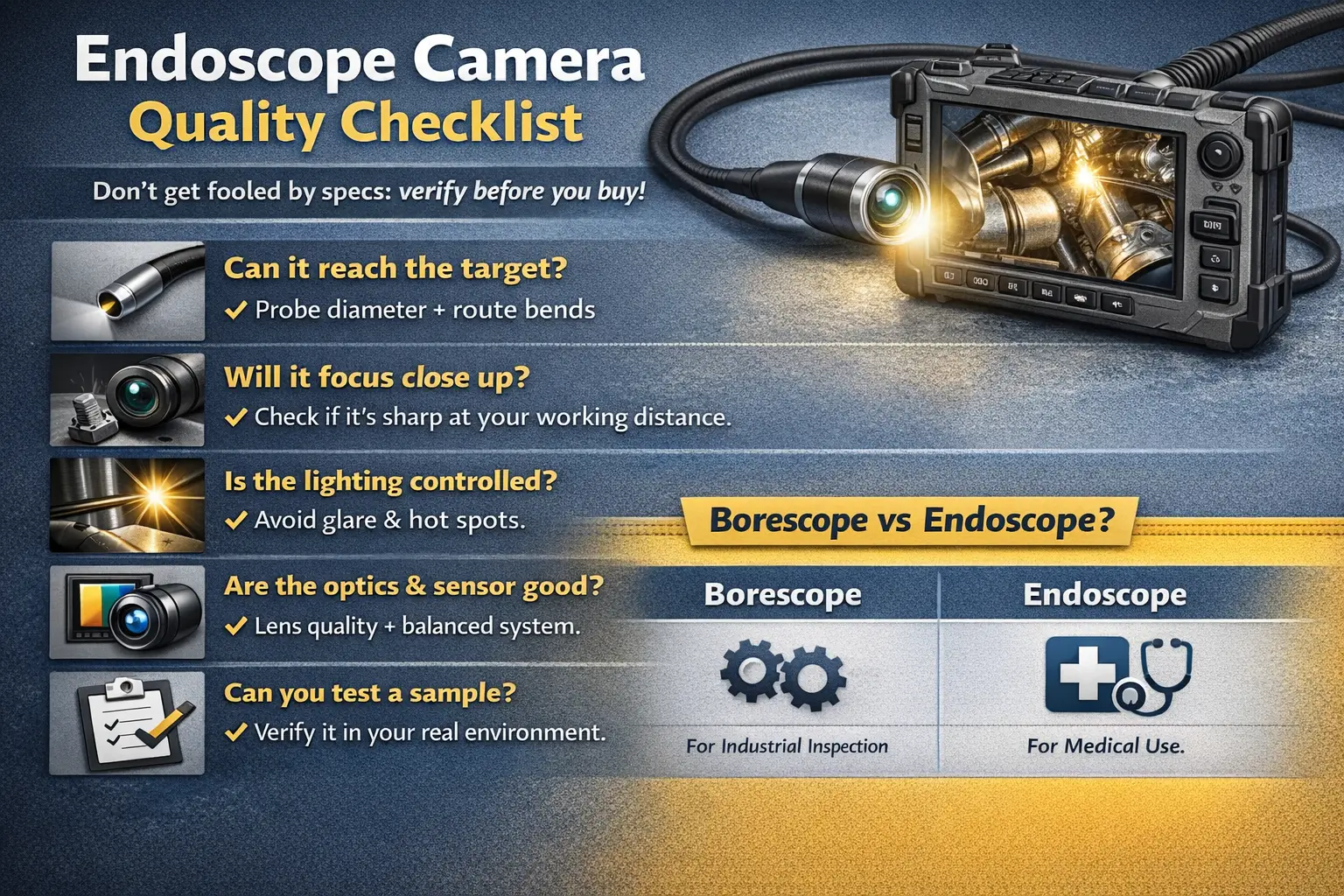 Endoscope Camera Quality Checklist hero graphic | prompt=Endoscope Camera Quality Checklist hero graphic