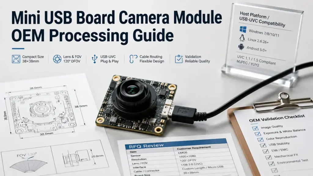 Define your application, specs, USB/UVC needs, board size, lens/FOV, cable, connector, and RFQ details before requesting OEM camera module processing.