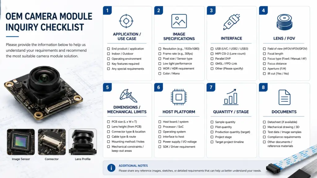 OEM Digital Camera Module: Selection, Interface, Customization, and RFQ Guide 3 RFQ checklist for OEM digital camera module sourcing