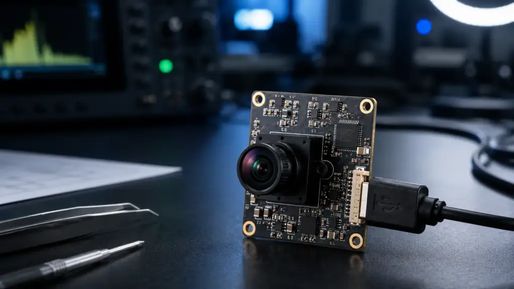 Starlight USB Camera Module Manufacturer 1 Board-level USB camera module on neutral engineering background