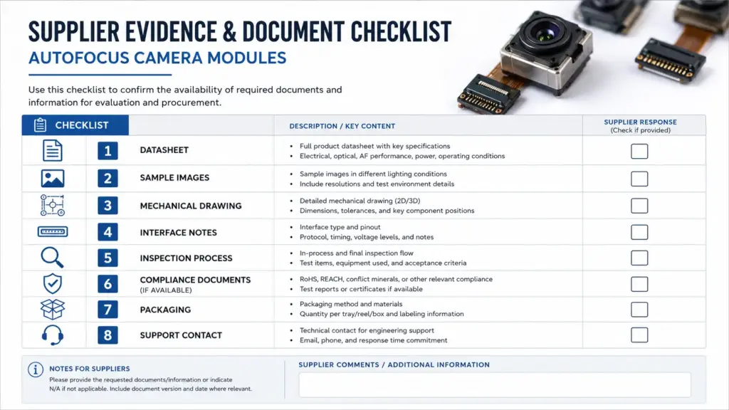 Autofocus Camera Module Manufacturer: Selection Guide for OEM Buyers and Engineers 4 Checklist of documents and proof buyers can request from a camera module supplier