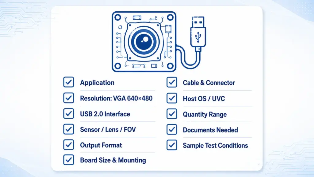 How to Choose a USB 2.0 VGA Camera Module Manufacturer 2 Checklist of technical details for a USB 2.0 VGA camera module RFQ