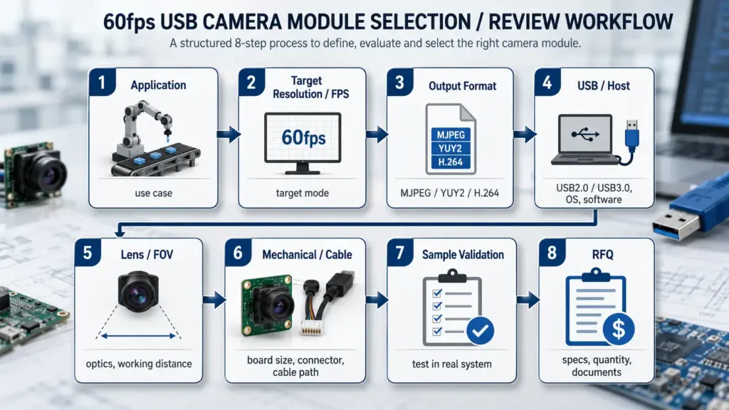 OEM Processing of 60fps USB Camera Modules: What to Confirm Before RFQ 1 Flowchart for checking 60fps USB camera module OEM processing requirements