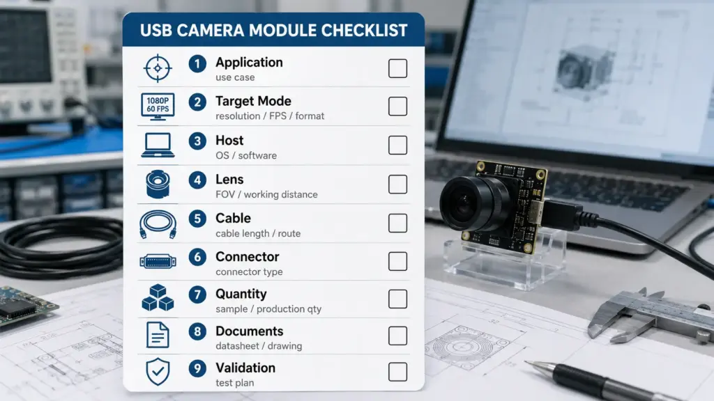 OEM Processing of 60fps USB Camera Modules: What to Confirm Before RFQ 4 Checklist of information to prepare before requesting a 60fps USB camera module quote.