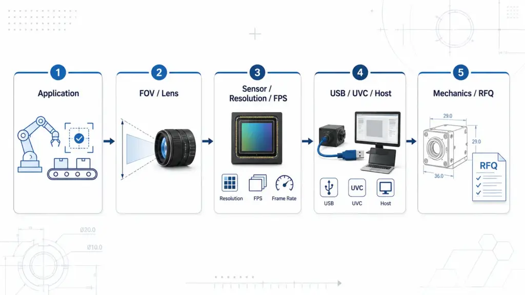 How to Choose a Fisheye USB Camera Module Manufacturer for OEM Projects 1 Diagram showing selection steps for a fisheye USB camera module manufacturer