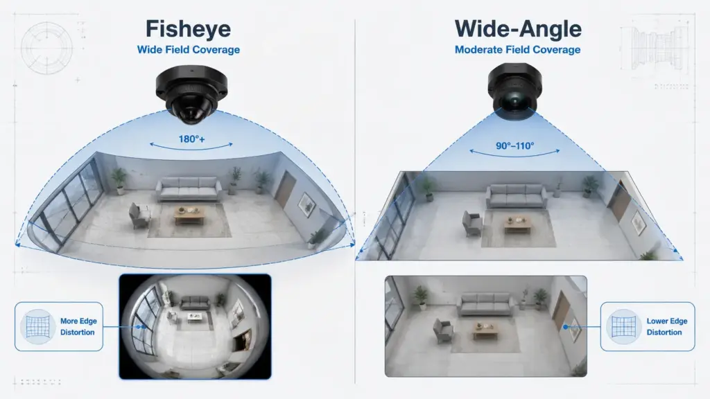 How to Choose a Fisheye USB Camera Module Manufacturer for OEM Projects 2 Simple comparison of fisheye and wide-angle camera module field coverage
