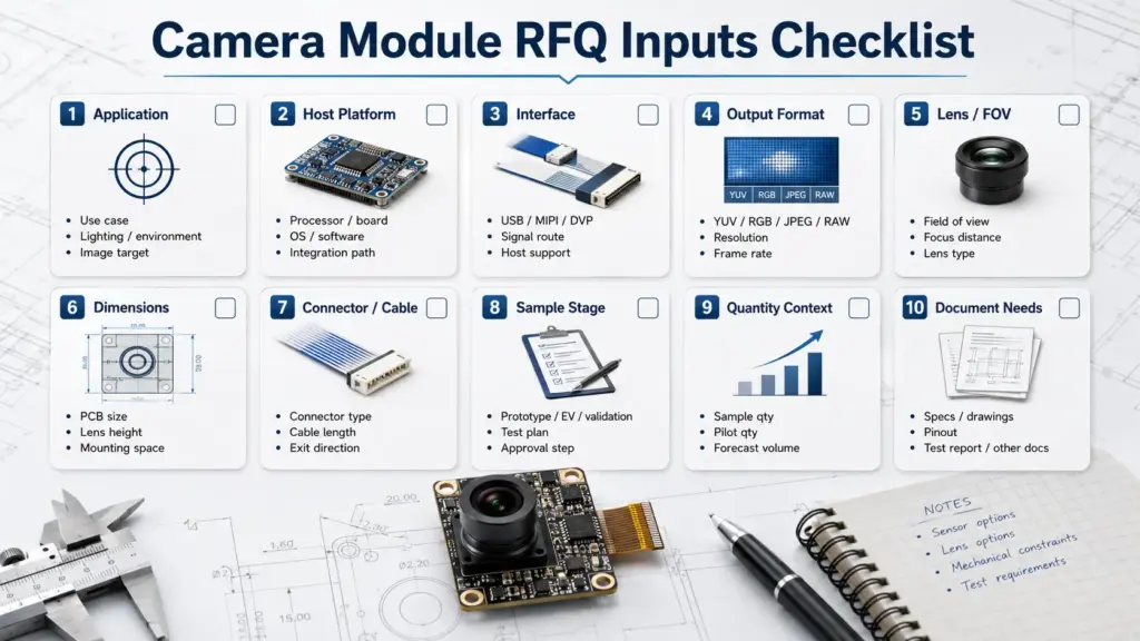 Checklist of RFQ inputs for a GC2145 OEM camera module project