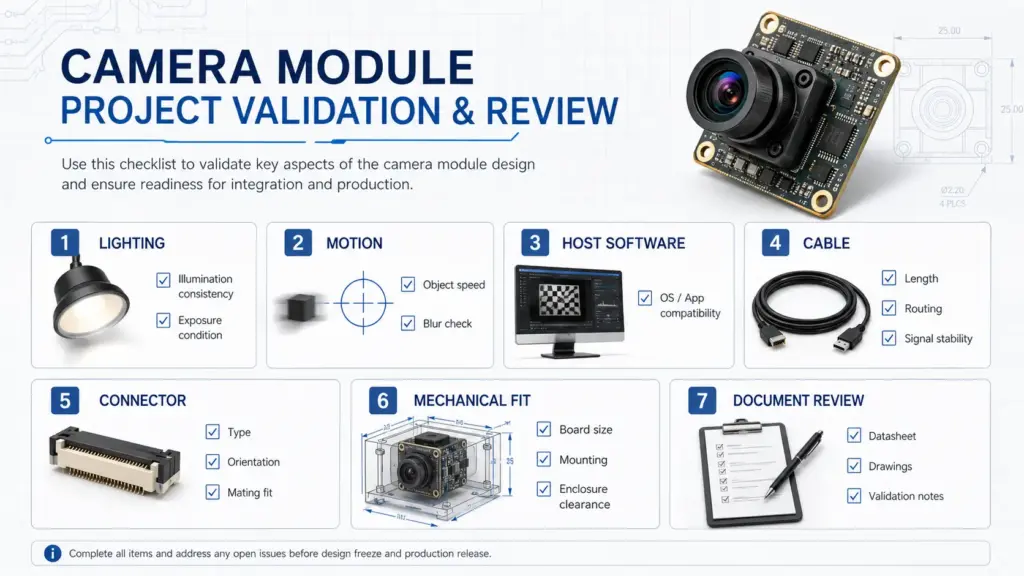 Checklist for validating a high-speed USB camera module sample