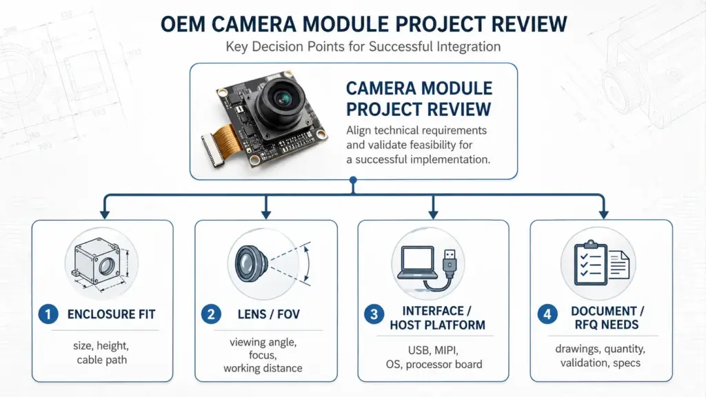 
Flowchart showing when a standard camera module may fit and when a custom camera module review may be needed.