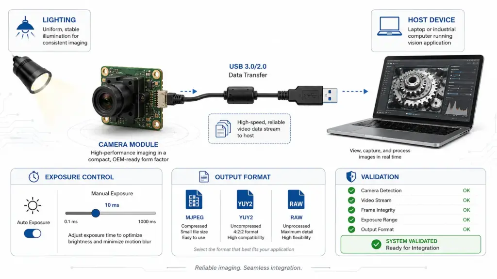 
Diagram showing factors that affect USB camera module frame rate validation